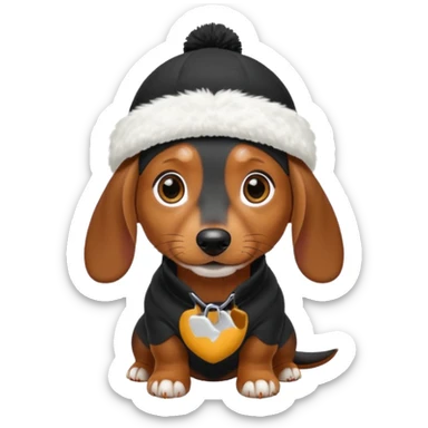 mini daschund wearing a white beanie sticker