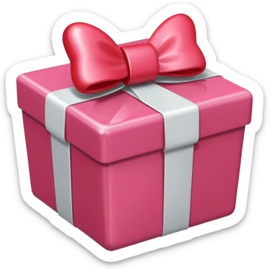 pink heart coming out of a red box with a bow sticker