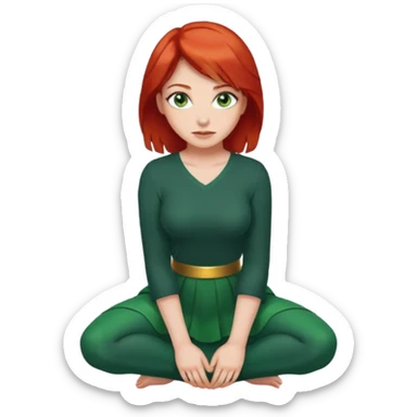 Woman with green eyes and red hair kneeled down  sticker