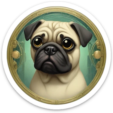 A cyberpunk pug in Art Nouveau style during 1910 sticker
