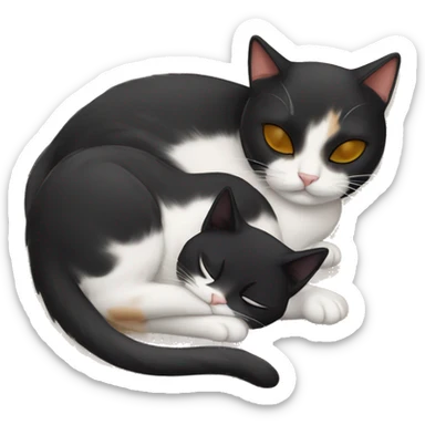 calico cat and black cat sleeping sticker