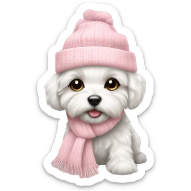 schichon winter puppy with pale pink christmas hat and scarf sticker