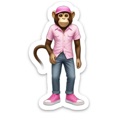 Monkey with hat glazzes a shirt and pants and pink shoes sticker