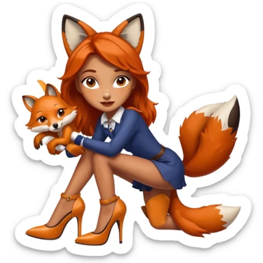 Pretty girl with caramel skin and freckles. Dressed as a fox wearing heels sticker