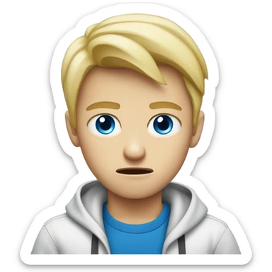 blond boy angry with blue eyes working on computer sticker