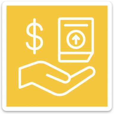 An icon with yellow background, white inner lines, meaning Finance, request to pay sticker