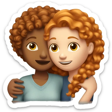 ginger hair girl hugging a girl with curly hair medium skin  sticker