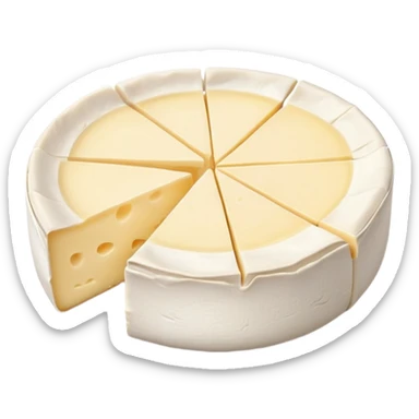cinematic-realistic-brie-cheese-emoji,-featuring-soft-ripened-cheese-with-a-delicate white rind-rendered-with-lifelike-detail-and-inviting,-natural-lighting sticker