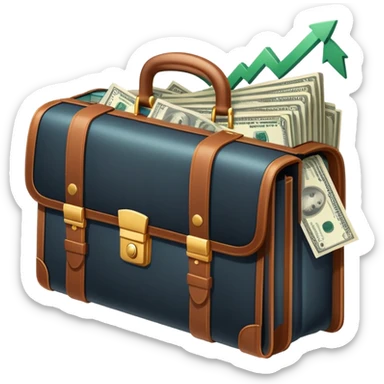 An icon showing a briefcase, a stack of money, and a graph with upward growth, representing business and entrepreneurship. The design highlights innovation, investment, and success in the world of startups and corporate ventures. Transparent background emphasizes the dynamic nature of business. sticker