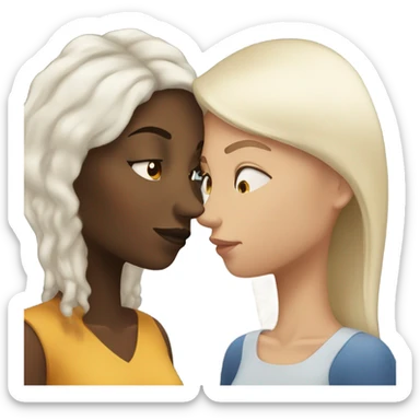 Black woman with long hair kissing a white woman with short hair sticker
