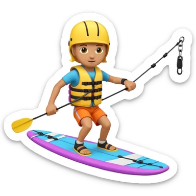 3D emoji-style icon of a person wakeboarding. sticker