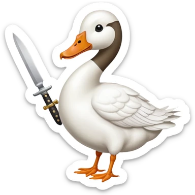 Duck holding knife in mouth but make it a white goose sticker