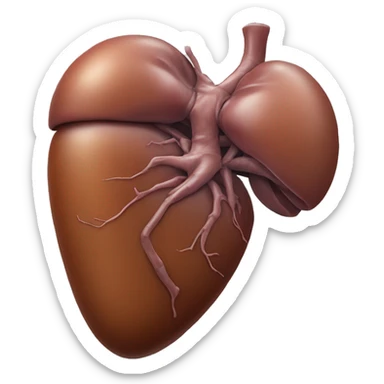 “A realistic image of a human liver, showing its smooth, reddish-brown texture, with clear anatomical details, and subtle shading to highlight its shape and depth.” sticker