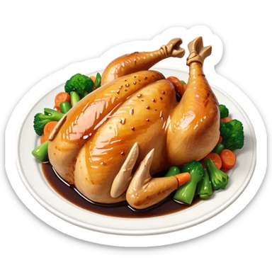 some chicken vegetables soy sauce on top  sticker