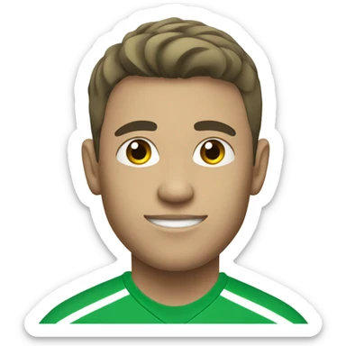 A soccer player with a green shirt with white skin color  sticker