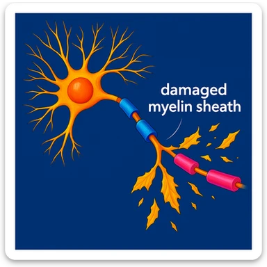 Make the neuron and myelin sheath illustration more colorful with vibrant medical colors, enhancing the vibrancy and clarity of the medical illustration. sticker