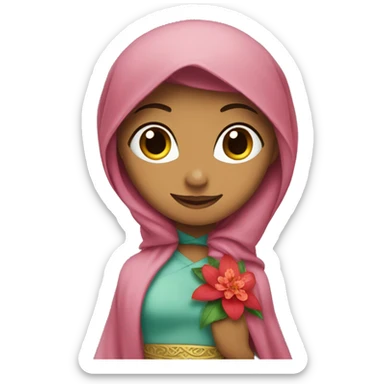 Princess jasmine wearing hijab affording a red jasmine flower  sticker