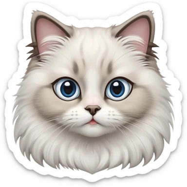 cinematic-adorable-big-eyed-fluffy-ragdoll-cat-portrait-emoji,-head-tilted-playfully-with-a-sweet-expression,-fluffy-white and grey-fur,-simplified-yet-irresistibly-cute-features-with-large,-expression, Large blue eyes sticker