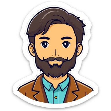 a young geoscientist with a beard, cartoonish sticker style sticker