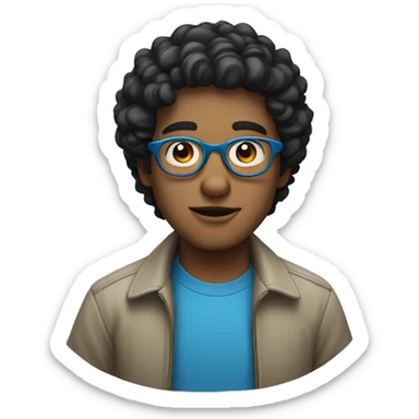 light guy with wavy short black hair and round blue glasses sticker