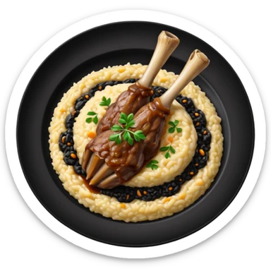 Lamb Shanks with Risotto Nero on a black plate sticker