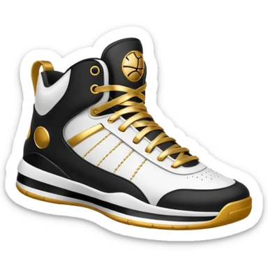 a basketball shoe with gold laces sticker