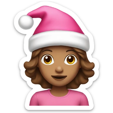 brown hair girl with pink santa hat sticker