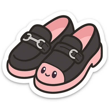 BLACKPINK-inspired gothic shoes, no hearts, black and pink, cute and stylish, kawaii style, slip-on loafers with metal accents sticker