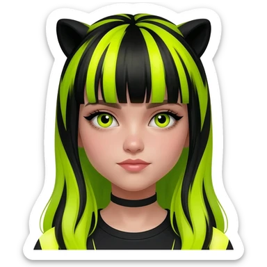 scene girl with raccoon striped neon hair sticker