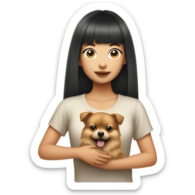 Asian girl with bangs holding pomeranian sticker