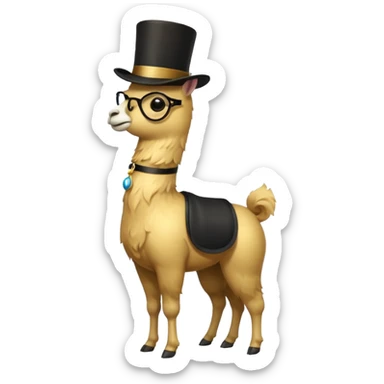 A small golden llama silhouette wearing a black top hat and a monocle full body shot sticker