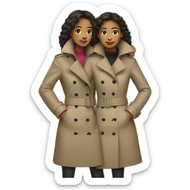 Two girls make a shoulders ride in one trench coat sticker