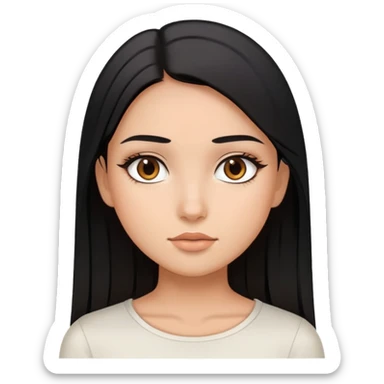 Girl with black straight hair,brown eyes, soft make up, wearing a white top sticker