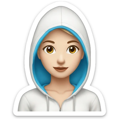 beautiful girl with computer,blue eyes,beautiful girl with short hair with computer,blue eyes,white skin, makeup, hoodie,short light-brown hair,code in background sticker