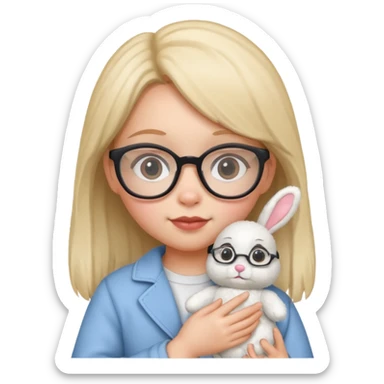 Girl kid with glasses → holding a toy rabbit sticker