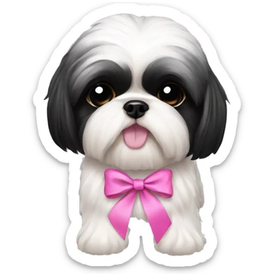 shihtzu black with pink ribbon sticker