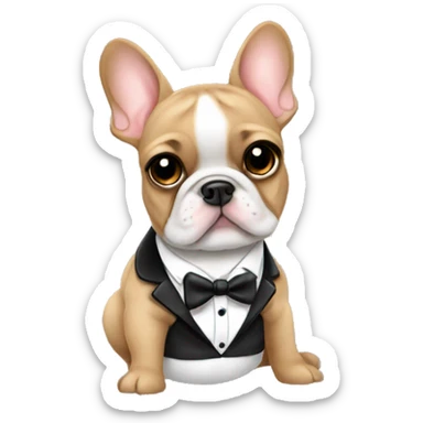 Fawn frenchie wearing a tuxedo sticker