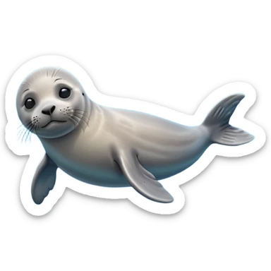 A 3D cartoon seal swimming with visible flippers, calm blue water, soft sunlight, Memoji-style realism. sticker
