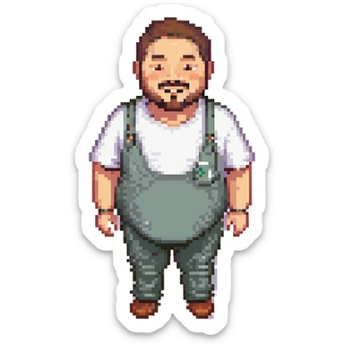 chubby Lebanese man with a goatee and short hair, smiling, pixel art style sticker