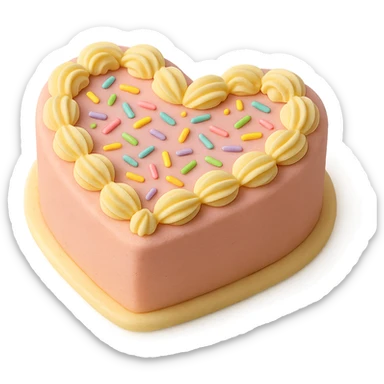 heart-shaped fondant cake with rainbow sprinkles and piped swirls, fondant cake art style sticker