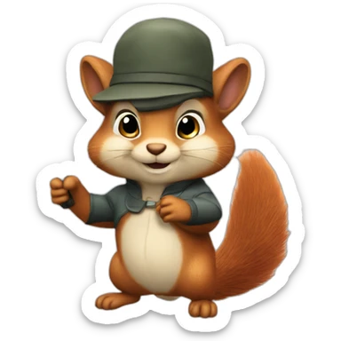 A squirrel with a wand and a beret sticker