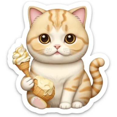 scottish fold cat eating ice cream  sticker