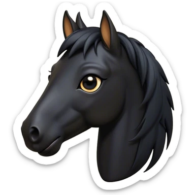Cinematic Comical Black Horse Portrait Emoji, Head tilted dramatically with an exaggeratedly amused expression, featuring a striking jet-black fur with a glossy finish and wide, expressive dark eyes filled with playful disbelief, Simplified yet hilariously expressive features, highly detailed, glowing with a slightly sassy glow, high shine, dramatic yet playful, stylized with an air of cheeky mischief, bright and endearing, soft glowing outline, capturing the essence of a spirited and over-the-top horse, so meme-worthy it feels like it could side-eye its way into internet fame instantly! sticker
