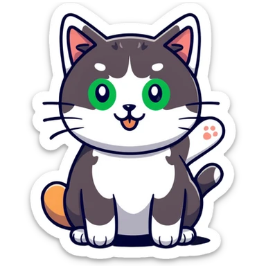 tricolor fluffy cat with big green eyes giving thumbs up sticker