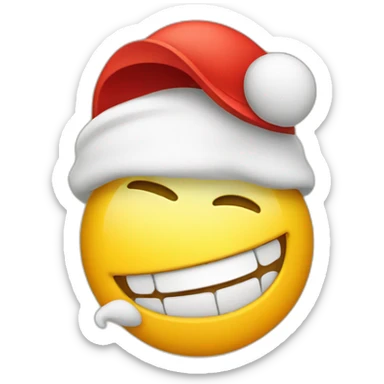 ios classic round yellow emoji with smiling showing teeth an red cap. no ears sticker