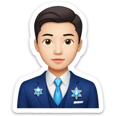 a male asian that have the qualities of rationality, smart career move with diamond and luxsury items , a Hong Kong University emblem, romantic non-involvement facial expression, and cosmopolitanism sticker