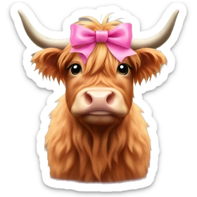 cute highland cow with pink bow on head sticker