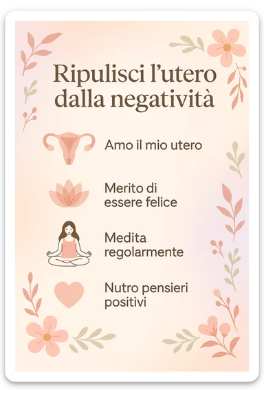 infografica stile post di instagram con titolo "Ripulisci l’utero dalla negatività" sticker