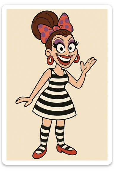 Bianca Del Rio red and purple spots hair ribbon colour dress black and white stripes socks red shoes  sticker