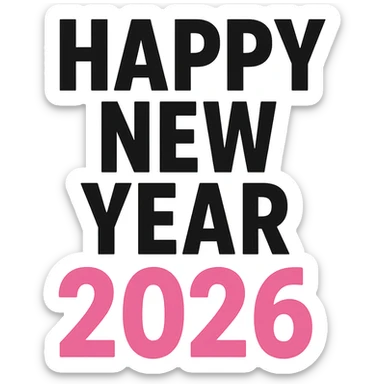 Happy New Year 2026 year black and pink text, remove background sticker